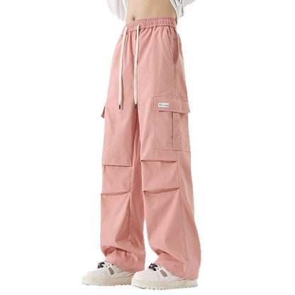 Couple American Retro High Street Fashionable Pleated Straight Cargo Pants