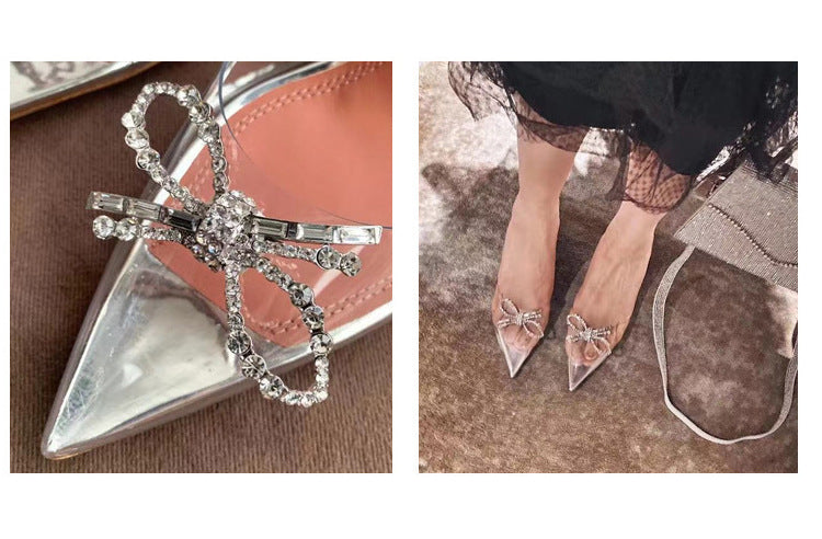 Women's Bow Transparent High Heels - Convenient store