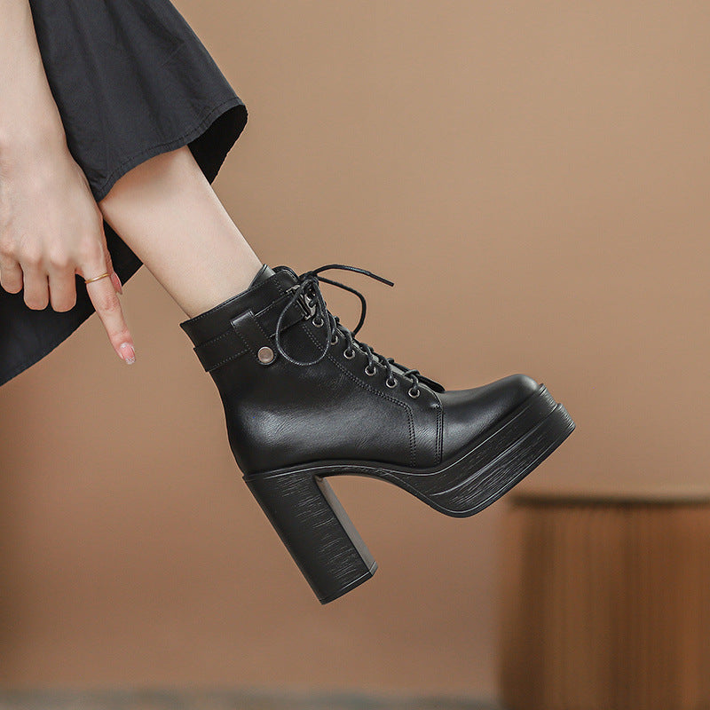 Fashion Short Boots Waterproof Platform Thick Heel High Heels - Convenient store
