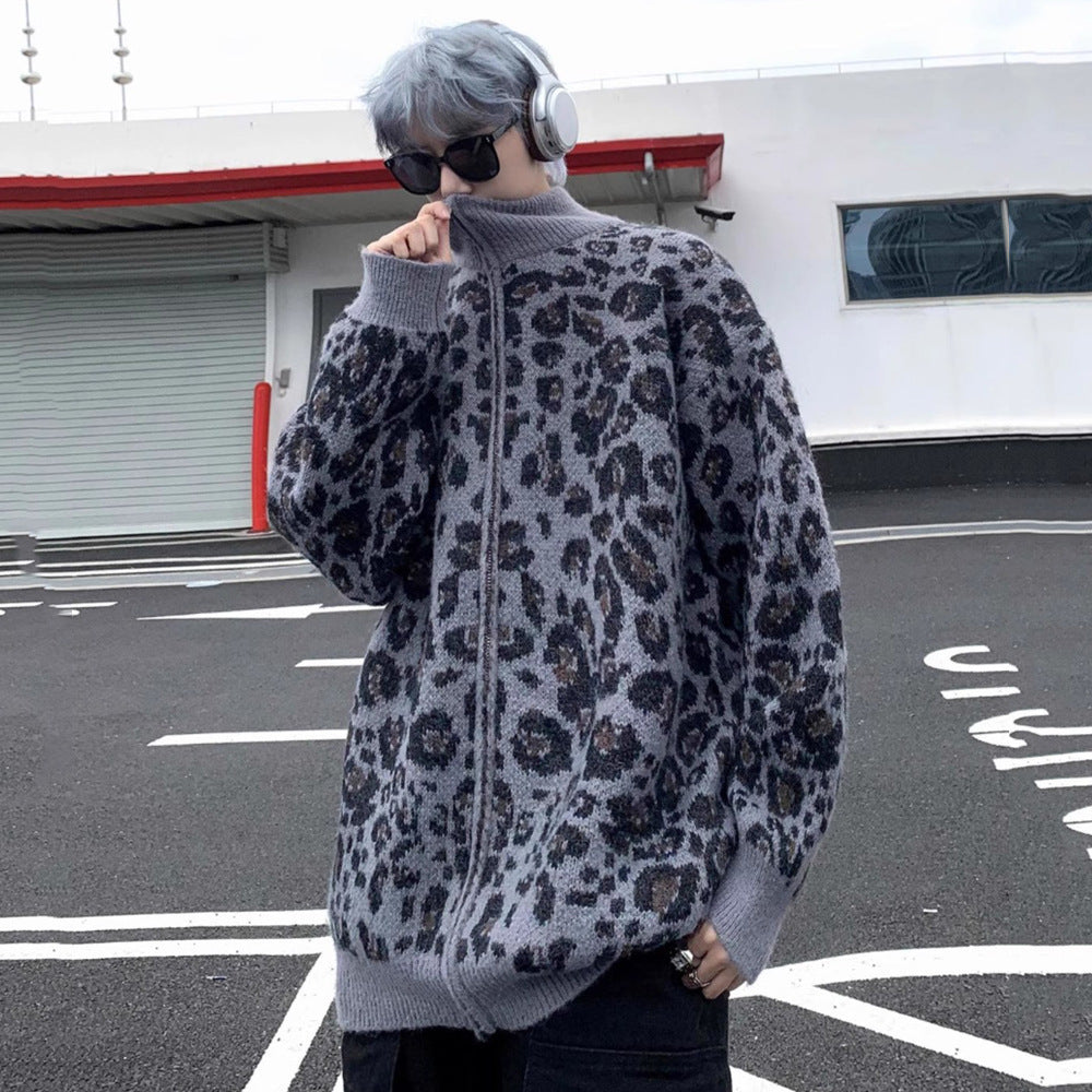 American Fashion Brand Leopard Cardigan Sweater Men
