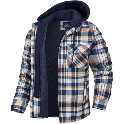 Casual Thick Padded Men's Plaid Hooded Jacket