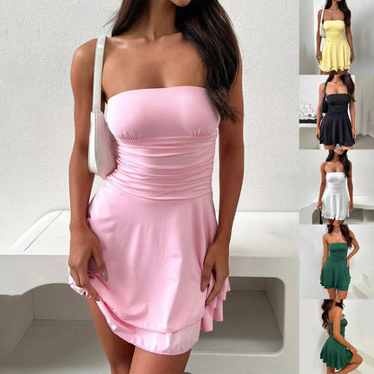 Y2K Tube-top Short Dress Summer Sexy Pleated Tight Dresses For Womens Clothing Convenient store