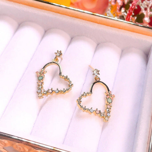 Heart Floral Dangle Earrings