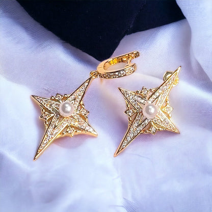 Asymmetrical Pearl Star Earrings