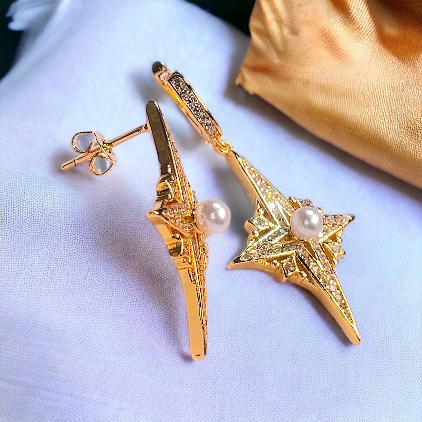 Asymmetrical Pearl Star Earrings