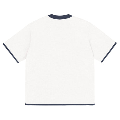Bleach White with Navy Trim Knitted classic tee