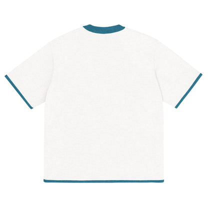 Bleach White with Aqua Blue Trim Knitted classic tee