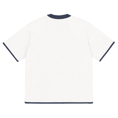 Bleach White with Navy Trim Knitted classic tee