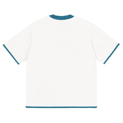 Bleach White with Aqua Blue Trim Knitted classic tee