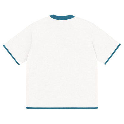 Bleach White with Aqua Blue Trim Knitted classic tee