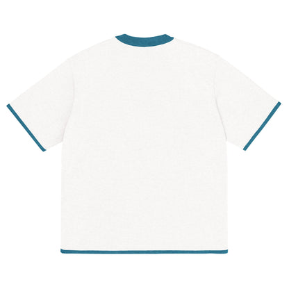 Bleach White with Aqua Blue Trim Knitted classic tee