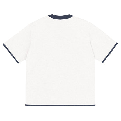 Bleach White with Navy Trim Knitted classic tee