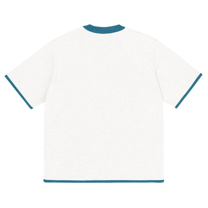 Bleach White with Aqua Blue Trim Knitted classic tee