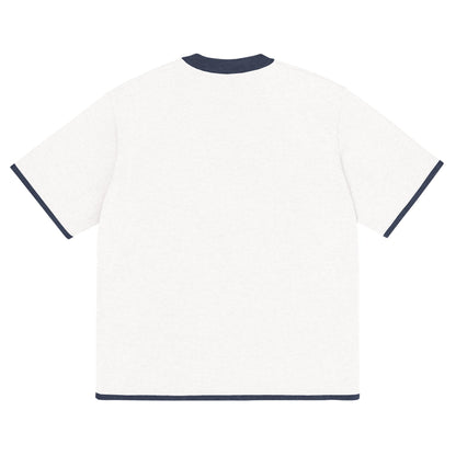 Bleach White with Navy Trim Knitted classic tee