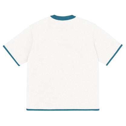 Bleach White with Aqua Blue Trim Knitted classic tee