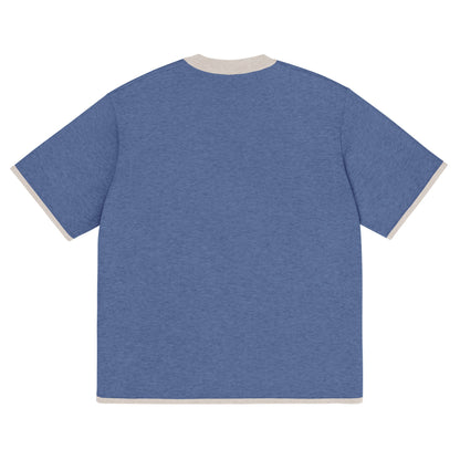 Denim Blue with Sand Trim Knitted classic tee