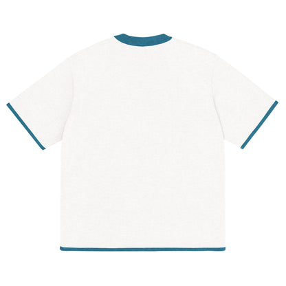 Bleach White with Aqua Blue Trim Knitted classic tee
