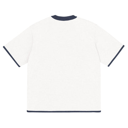 Bleach White with Navy Trim Knitted classic tee