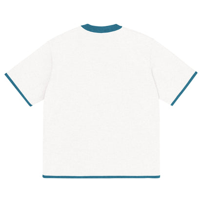 Bleach White with Aqua Blue Trim Knitted classic tee