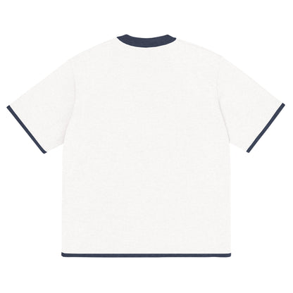 Bleach White with Navy Trim Knitted classic tee