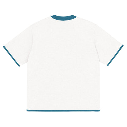Bleach White with Aqua Blue Trim Knitted classic tee