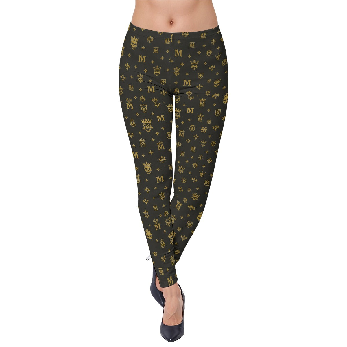 Munsieur Luxury Streetwear Leggings with Gold Pattern