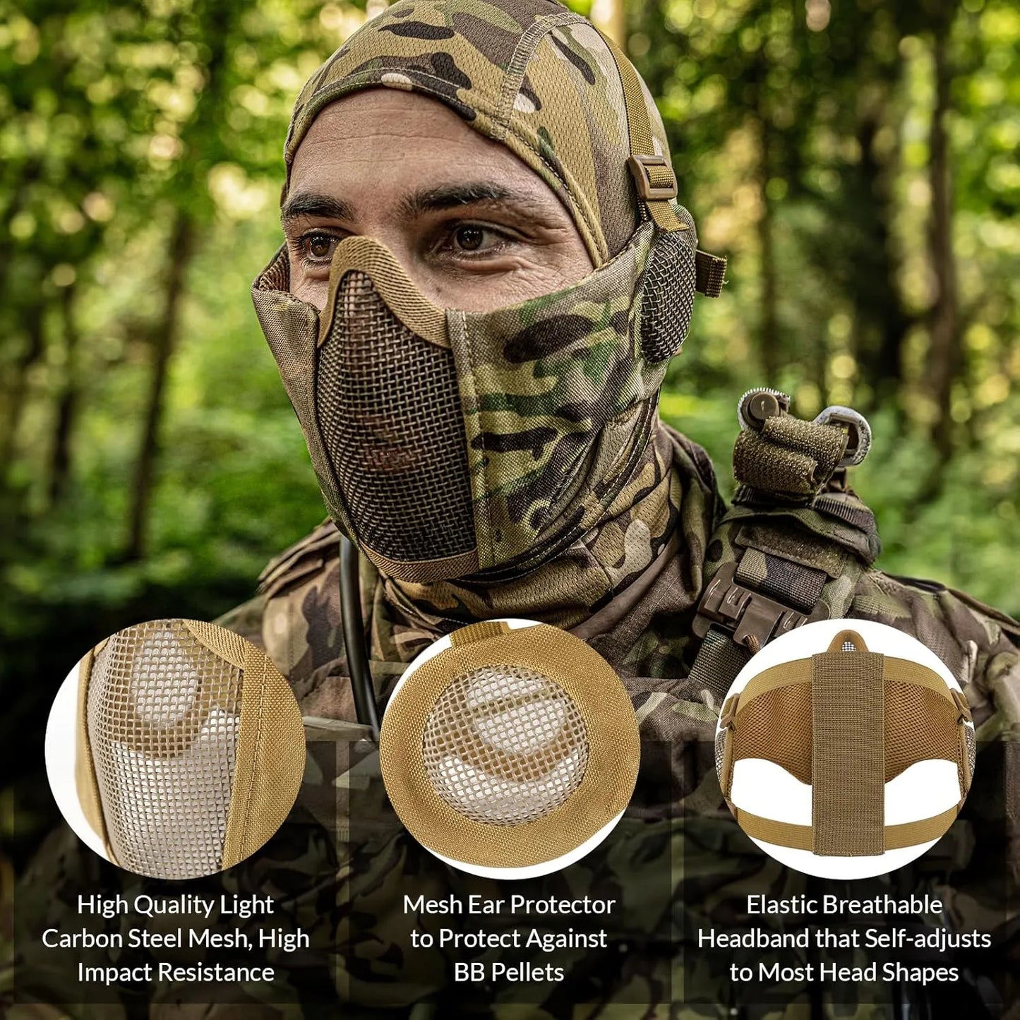 Votagoo Airsoft Mesh Mask Tactical Foldable Half Mesh Mask