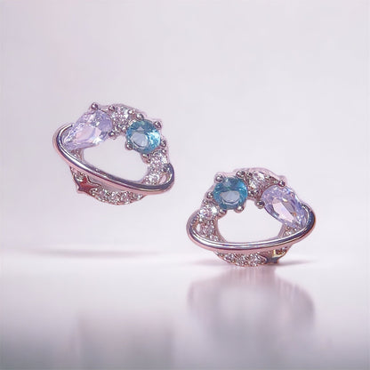 Silver Planet Saturn Earrings