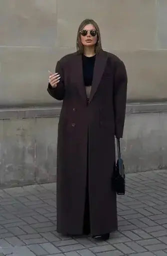 Elegant coat Lapel Double Breasted-pocket Wool-like Convenient store